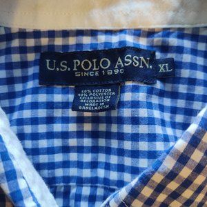 Polo Blue/White Checked Short Sleeve Button Up Shirt Size M